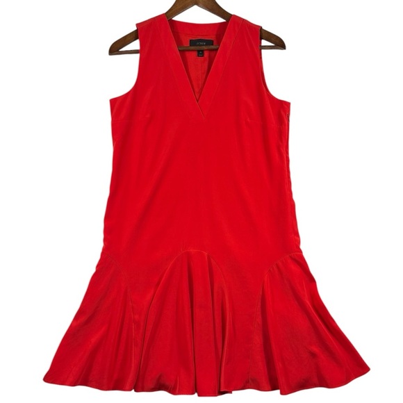 J. Crew Tomato Red Sleeveless V-Neck Flounce Dress - Picture 7 of 9